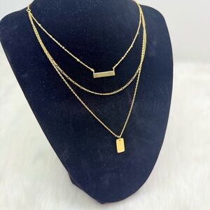 Sterling Forever 3 Layered Necklace Gold Bar Pendant on Dainty Chain‎
